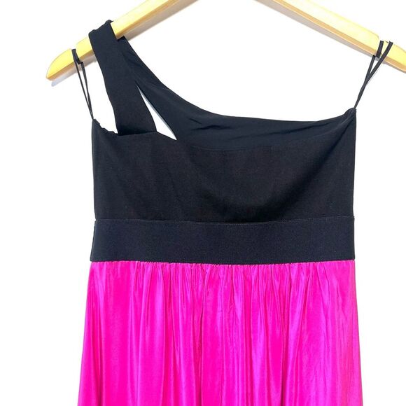 Michelle Mason One Shoulder Colorblock Silk Dress in Hot Fuchsia Pink and Black - Picture 7 of 13